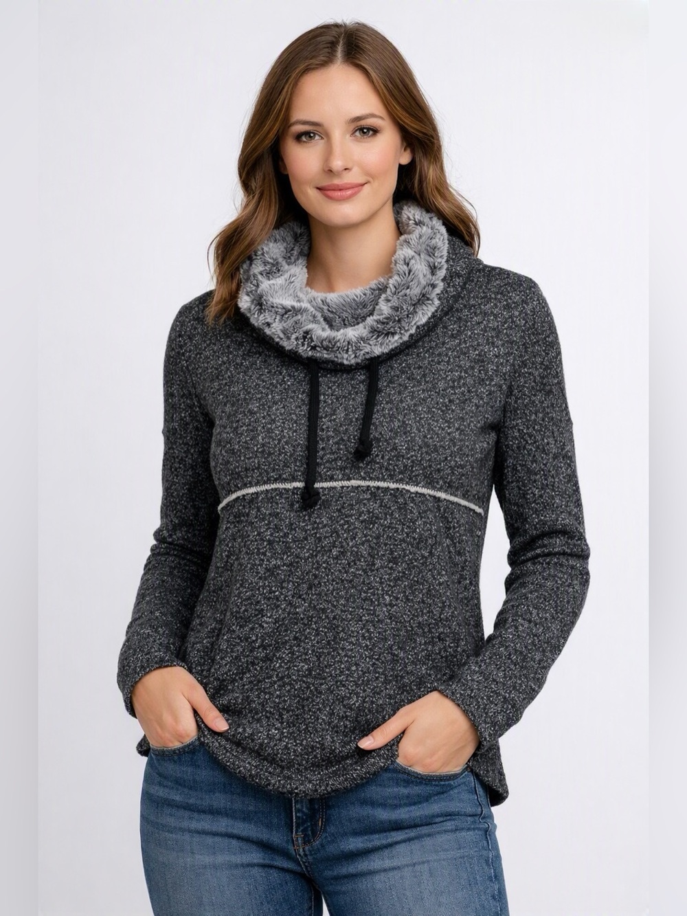 Maurices grey long sleeve lines fur collar - size M